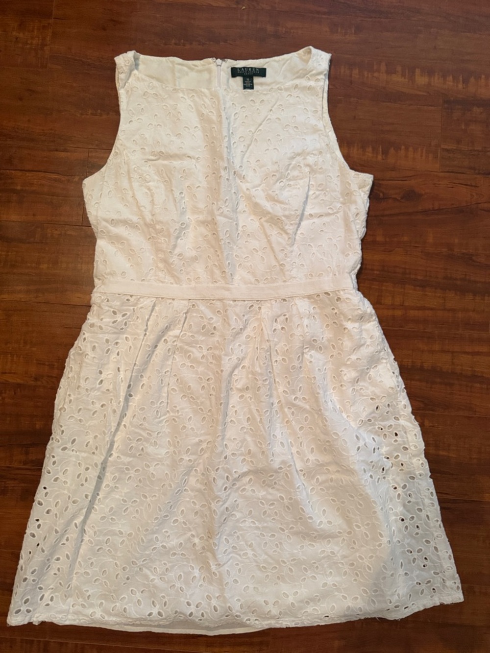 Talbots White Eyelet Sleeveless Fit-and-Flare Dress
